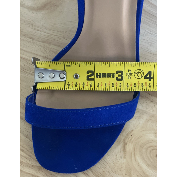 Anne Michelle Size 8 Royal Blue Faux Diamonds Open Toe High Heels Ankle Strap - Picture 14 of 16